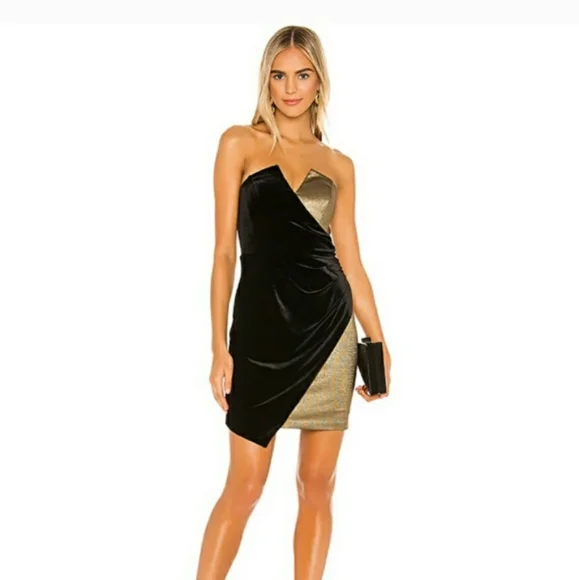 BCBGMAXAZRIA Women's Asymmetrical Strapless Mini Cocktail Dress - Black Combo - Size 6